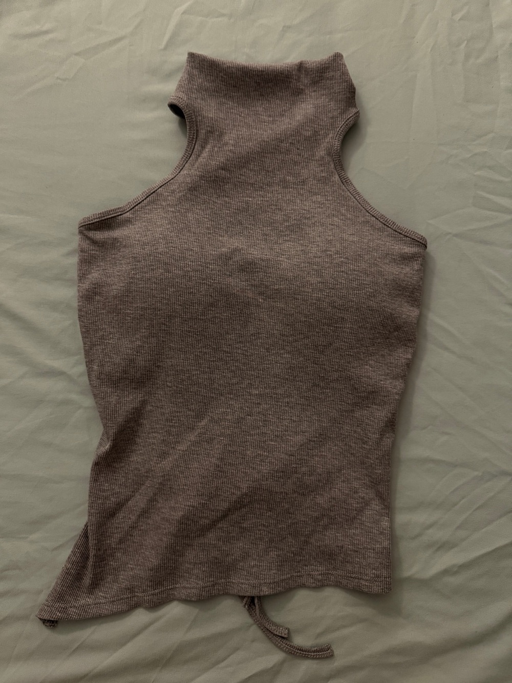 Sleeveless Mock Neck Ribbed Tank Top — Brown